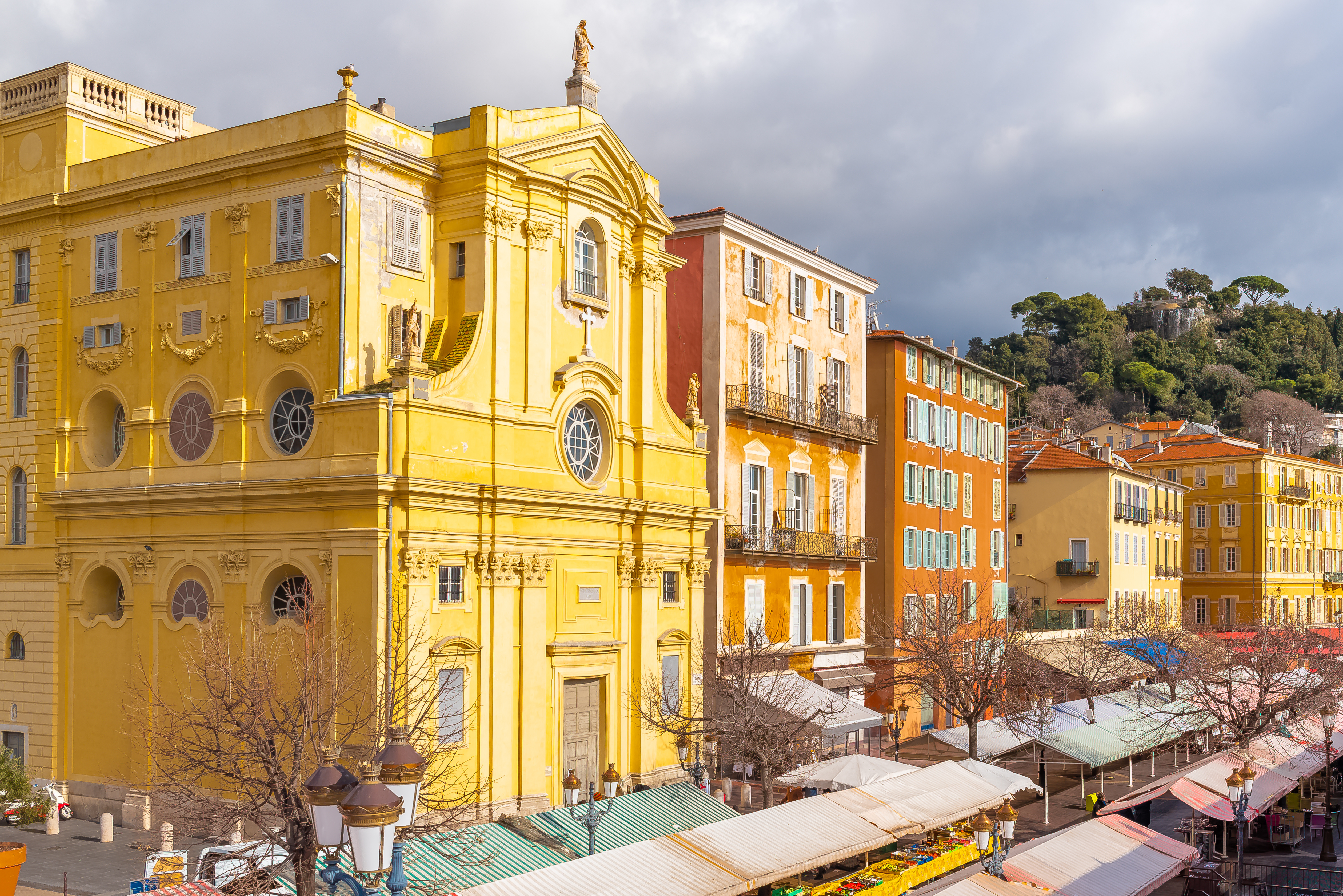 Nice in France, Cours Saleya, charming market and typical houses in the south